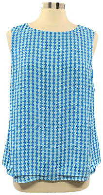 #ad Joan Rivers Medium Blue Printed Double Layer Sleeveless Chiffon Blouse A302665 $13.20