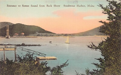 #ad Southwest Harbor ME Maine Somes Sound Mount Desert Island Fjord Vtg Postcard A47 $19.05