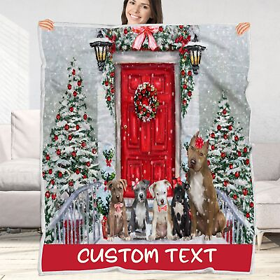 #ad Pit Bull Dog Blanket Personalized Throw Woven Fleece Sherpa Christmas NWT $69.99