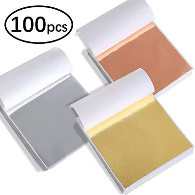 #ad 100pcs Imitation Gold Sliver Copper Foil Paper DIY Resin Candle Plaster Craft $12.88
