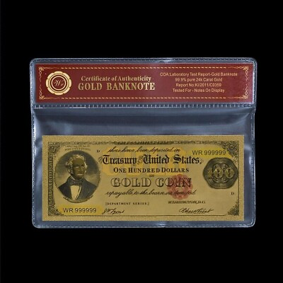 #ad 1882 $100 Gold Coin BankNote Collectible Gold Plated with Bag amp; Certificate $12.99