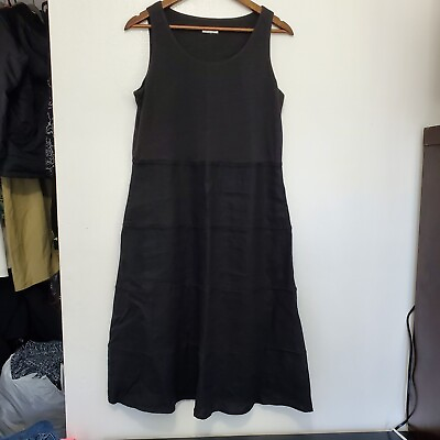 #ad J. Jill Linen Women#x27;s Size 12 Midi Black Dress Sleeveless Decorative Stitching $32.95