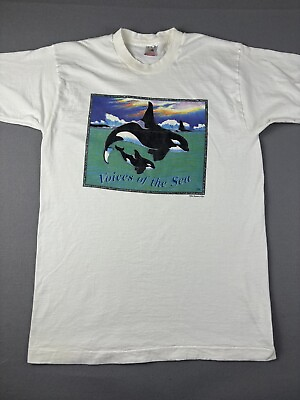 #ad Vintage Killer Whale Shirt Size Large White Orca Voices of the Sea Human I Tees $22.01