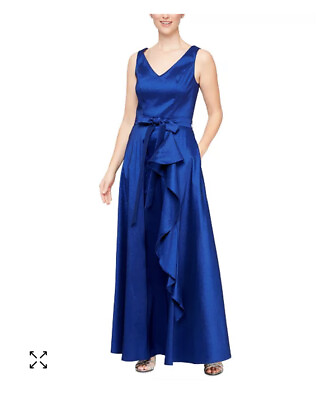#ad ALEX EVENINGS Alex amp; Eve NEW Blue Belted Cascade Dress Size 14 $65.99