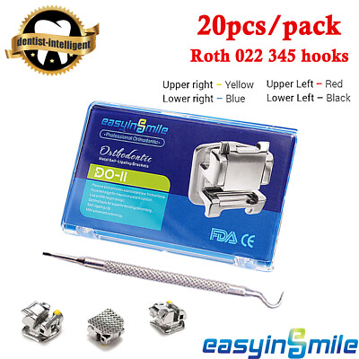 #ad 20Pcs Dental Metal Bracket Self ligating Orthodontic Braces ROTH 022 345 Hooks $28.49