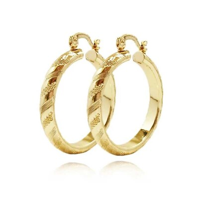 #ad Real Gold filled Round Hoop Earrings 18k Layered 50mm $12.00