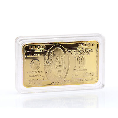 #ad Ben Franklin $100 Gold Layered Bar Ingot $14.99