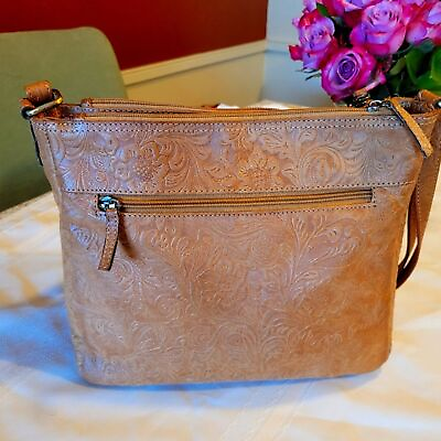 #ad Great American Leather Works 100% Embossed Leather Bag EUC Tan $44.99