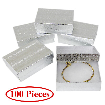 #ad Cotton Filled Gift Box Fancy Silver Foil Jewelry Boxes Cardboard Display 100 Pcs $63.39