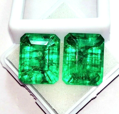 #ad 2 Pcs Emerald Cut Certified NATURAL Emerald 18 Ct LOOSE GEMSTONE Pair $17.59