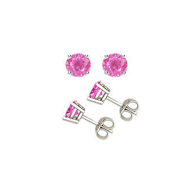 #ad Petite 14k White Gold Round Lab Created Pink Sapphire 4 Prong Stud Earrings $80.00