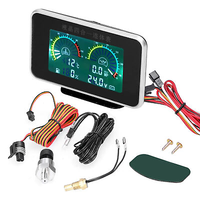 #ad 4 in 1 Car LCD Meter Digital Oil PressureVoltmeterWater TempFuel Gauge U7Q3 $20.99
