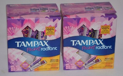 #ad 2 PACKAGES TAMPAX POCKET RADIANT REGULAR UNSCENTED 16 COMPACT TAMPONS TOTAL 32 $7.99