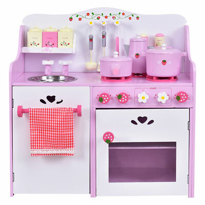 #ad Kids Wooden Play Set Strawberry Pretend Cooking Playset Kitchen Toy Toddler New $109.99