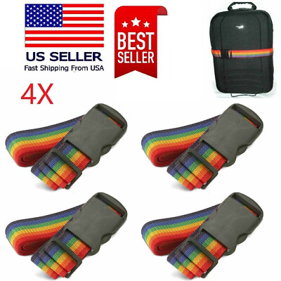 #ad New 4 Travel Luggage Suitcase Strap Baggage Backpack Bag Rainbow Color Belt $6.95