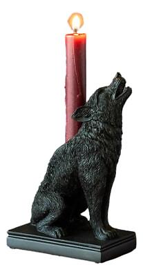 #ad Mystical Wicca Gothic Alpha Gray Wolf Ulula Noctis Candlestick Holder Figurine $29.99