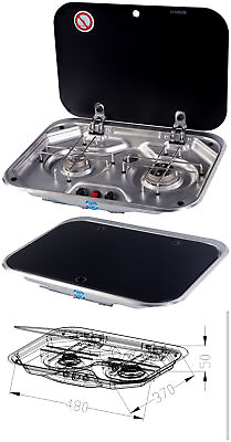 #ad LPG Gas Stove 2Burners Stove With Tempered Glass Lid For RV Boat Caravan Camper $167.49