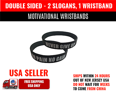 #ad SILICONE WRISTBANDS SPORTS SCHOOL WORK NEVER GIVE UP NO PAIN NO GAIN $6.99