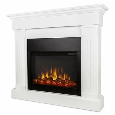 #ad Real Flame Modern Wood Crawford Electric Slim Line Fireplace in White $629.08