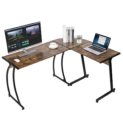 #ad L Shaped Corner Desk Computer Gaming Desk PC Writting Table Home Office $65.58