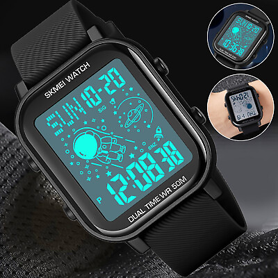 #ad Men Military Watch Large Digital Space Sport LED Backlight Waterproof Wristwatch $13.98
