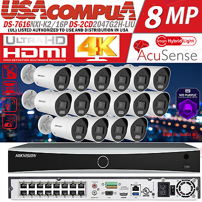 #ad Hikvision 8MP 16CH NVR DS 2CD2047G2H LIU IP Camera system Smart Light Audio Lot $129.99