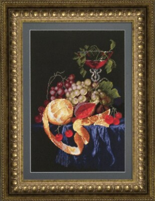 #ad Diy Needlepoint Cross Stitch quot;Fruit Presentation With Winequot; Embroidery Kit. $53.00
