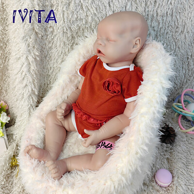 #ad IVITA 18#x27;#x27; Silicone Reborn Baby Eyes Closed Sleeping Girl Doll Can Take Pacifier $103.60