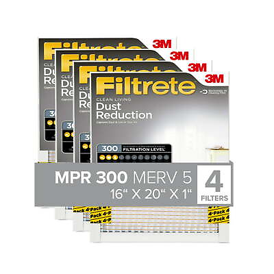#ad 16x20x1 Air Filter MPR 300 MERV 5 Dust Reduction 4 Filters $18.66