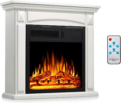 #ad 26.5#x27;#x27; White Electric Fireplace with Mantel Wooden Frame Firebox $269.99