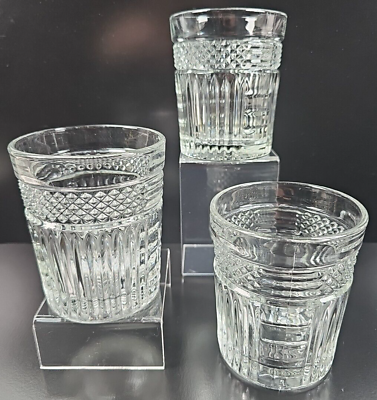 #ad 3 Libbey Radiant Double Old Fashioned Set Clear Vertical Cut Cocktail Retro Lot $29.97