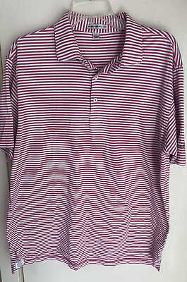 #ad Peter Millar Crown Crafted Summer Comfort Mens Pink Stripped Polo Shirt Size L $15.00
