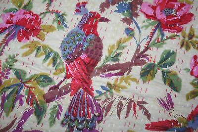 #ad Indian Handmade Floral Kantha Quilt Cotton Bedding Blanket King Size Coverlet $57.41