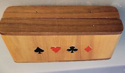 #ad Vintage Wood Hand Crafted Poker Chip Box W chips $24.95