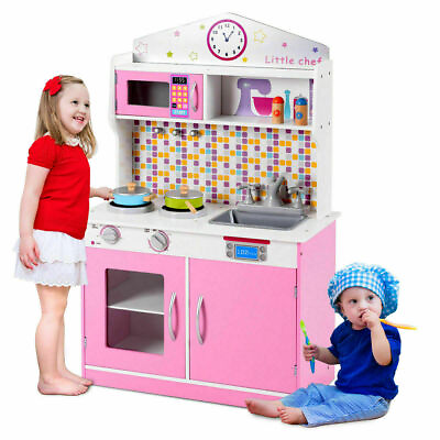 #ad Kids Wooden Pretend Cooking Playset Kitchen Toys Cookware Play Set Toddler Fun $84.99