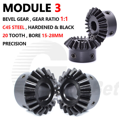#ad Module 3 Bevel Gear C45 Steel Miter Gear 20 Tooth 90° 1:1 Pairing Hardened Black $19.05