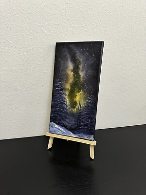#ad Purple Milky Way Galaxy Night Sky Space Oil Painting on Canvas 7x14 In $75.00