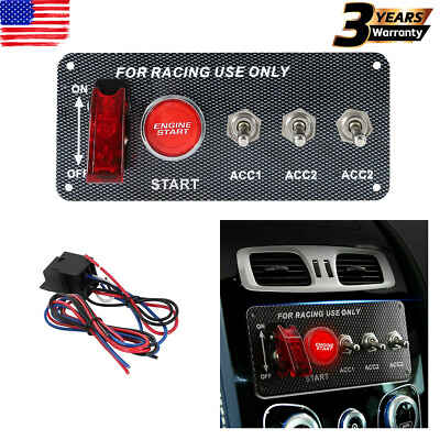 #ad Carbon Ignition Switch Panel Engine Start Push Button LED 12V Toggle Racing Car $16.50
