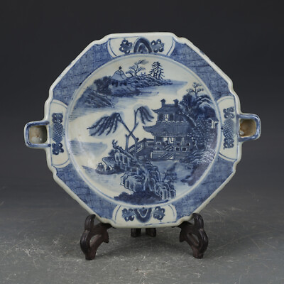 #ad 8.3quot; Chinese Qing Blue and white Porcelain Mountain Water Scenery Plate $110.00