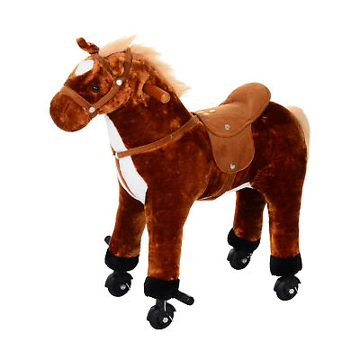 #ad HOMCOM Child Boys Walking Horse Riding Toy Plush Walk Pony Wheels w Sound Brown GBP 79.99