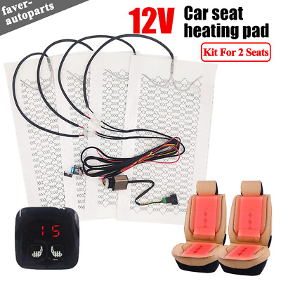 #ad Car Seat Heater Kit Carbon Fiber Heating Pad with 5 level Digital Display Switch $39.90