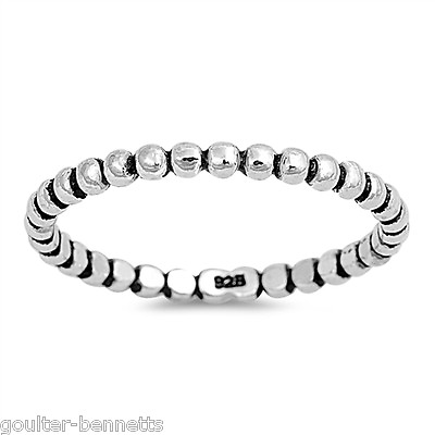 #ad Skinny Oxidised 925 Sterling Silver Bubble Bead Stacking Band Ring 2 mm GBP 8.99