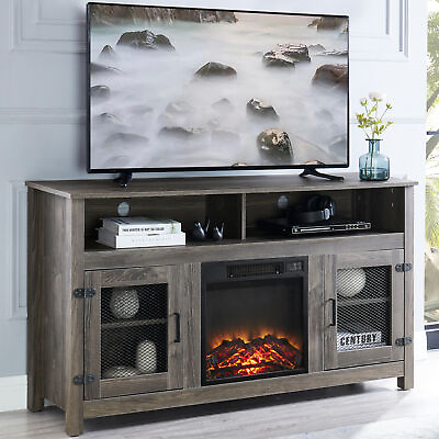 #ad #ad TV Stand with Electric Fireplace for TVs Up to 65quot; with 2 Metal Mesh Barndoors $308.86