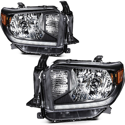#ad Headlights Assembly For Toyota Tundra 2021 2014 Black Clear Lens LeftRight Pair $126.99