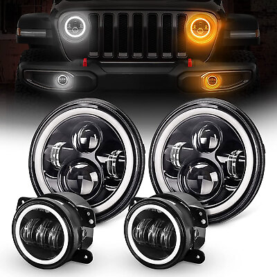 #ad For Jeep Wrangler JK 2007 2018 Combo DOT 7#x27;#x27; LED Halo Headlights Fog Lights Kits $59.99
