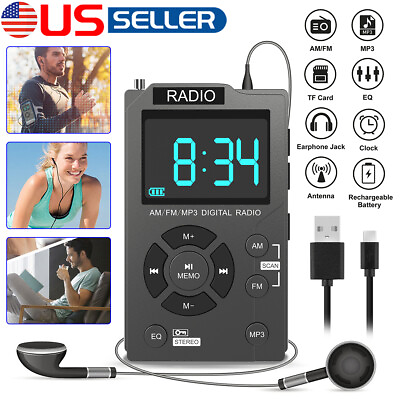 #ad Portable Digital LCD AM FM Radio Receiver Mini Pocket MP3 Player Rechargeable $20.99