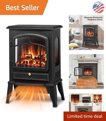 #ad Portable Electric Fireplace Stove with Realistic Flame Retro Design Overh... $113.99