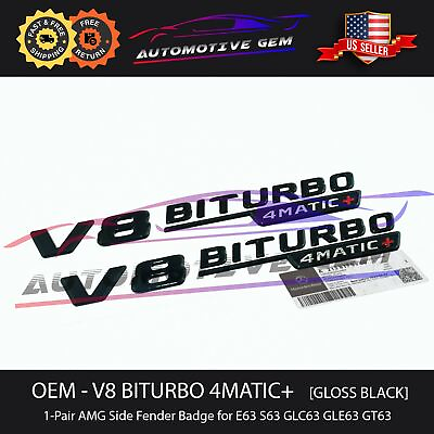 #ad OEM V8 BITURBO 4MATIC Plus AMG Fender Emblem Gloss Black Mercedes E63 S63 GT63 $44.99