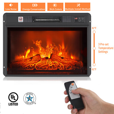 #ad 1400W 23quot; Electric Fireplace with Log Flame Effect Recessed Insert Heater Timer $77.92