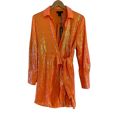 #ad House of Harlow 1960 orange sequin wrap dress Small $65.00